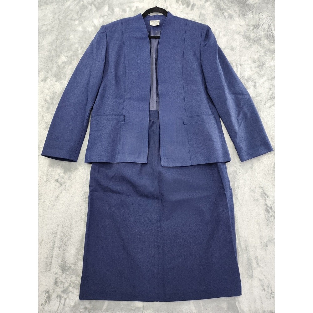 Vintage Nordstrom TownSquare Skirt Suit Womens M Blue Open Front Blazer Office